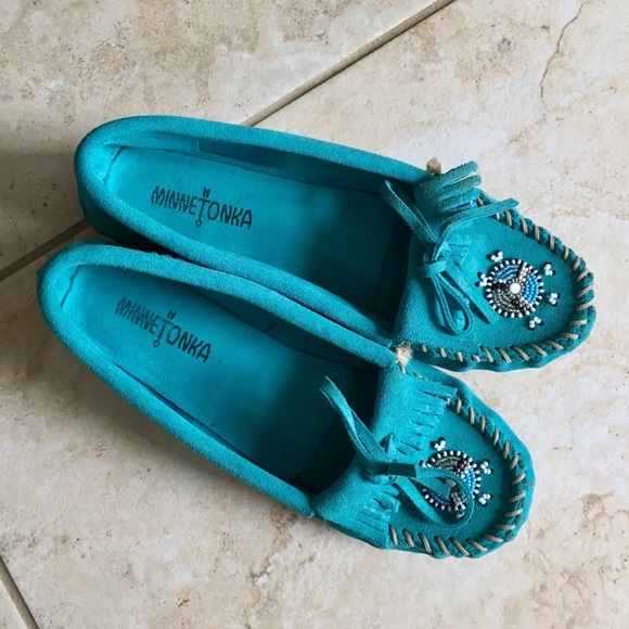 Blue minnetonka moccasins Clearance